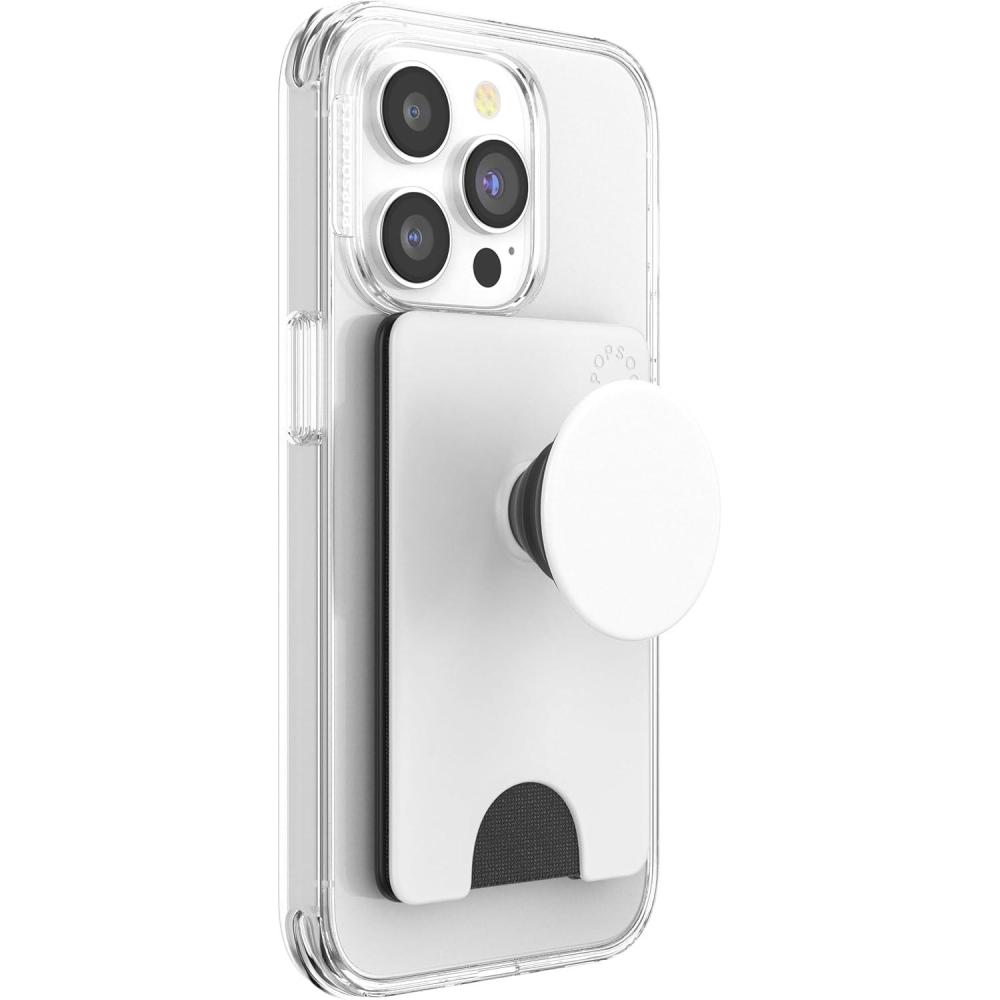 imagePopSockets Phone Wallet with Expanding Grip and Adapter Ring for MagSafe Phone Card Holder Wireless Charging Compatible Wallet Compatible with MagSafe  FatigueWhite Black