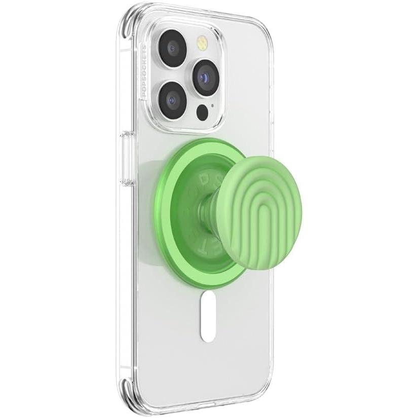 imageTitle PopSockets Phone Grip for MagSafe with Kickstand Magnetic Stand Swappable Top Secure Hold for iPhone MagSafe Cases Phone amp Tablet Grip Ripple Iridescent AbsintheMatcha Curves