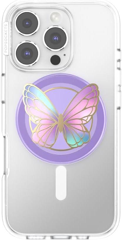 imagePopSockets Phone Grip for MagSafe with Kickstand Magnetic Stand Swappable Top Secure Hold for iPhone MagSafe Cases Phone amp Tablet Grip Enamel Butterfly Prism