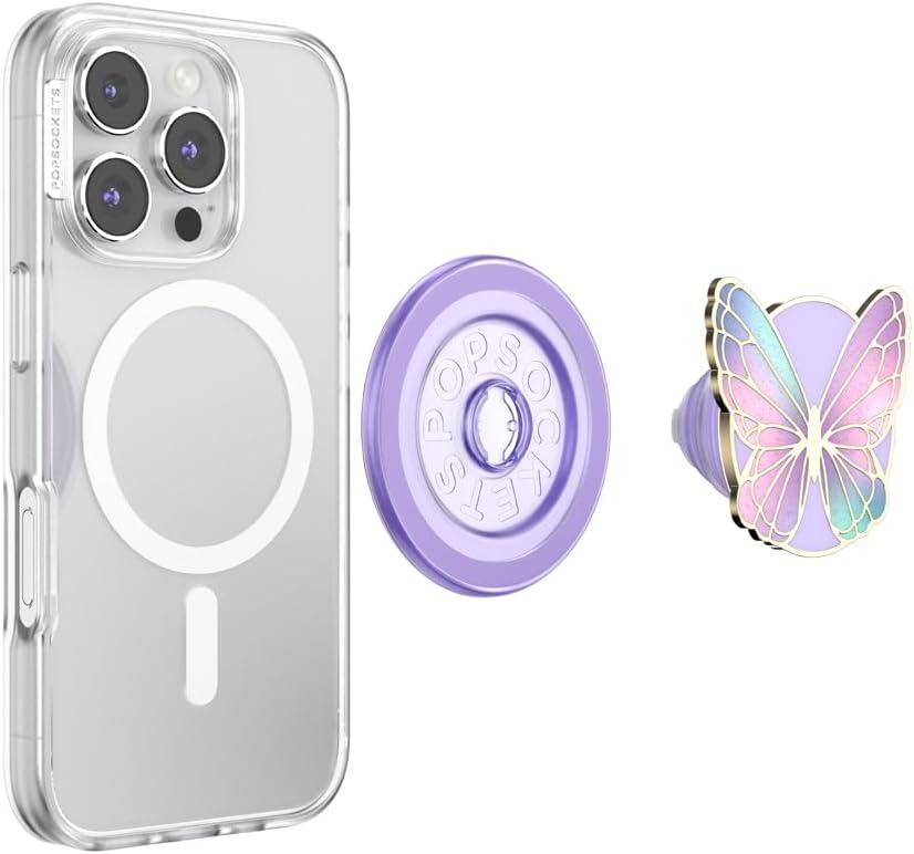 imagePopSockets Phone Grip for MagSafe with Kickstand Magnetic Stand Swappable Top Secure Hold for iPhone MagSafe Cases Phone amp Tablet Grip Enamel Butterfly Prism