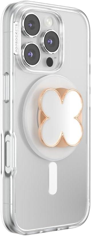 imagePopSockets Phone Grip for MagSafe with Kickstand Magnetic Stand Swappable Top Secure Hold for iPhone MagSafe Cases Phone amp Tablet Grip Enamel Clover Rose Gold