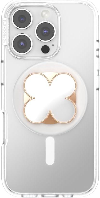 imagePopSockets Phone Grip for MagSafe with Kickstand Magnetic Stand Swappable Top Secure Hold for iPhone MagSafe Cases Phone amp Tablet Grip Enamel Clover Rose Gold