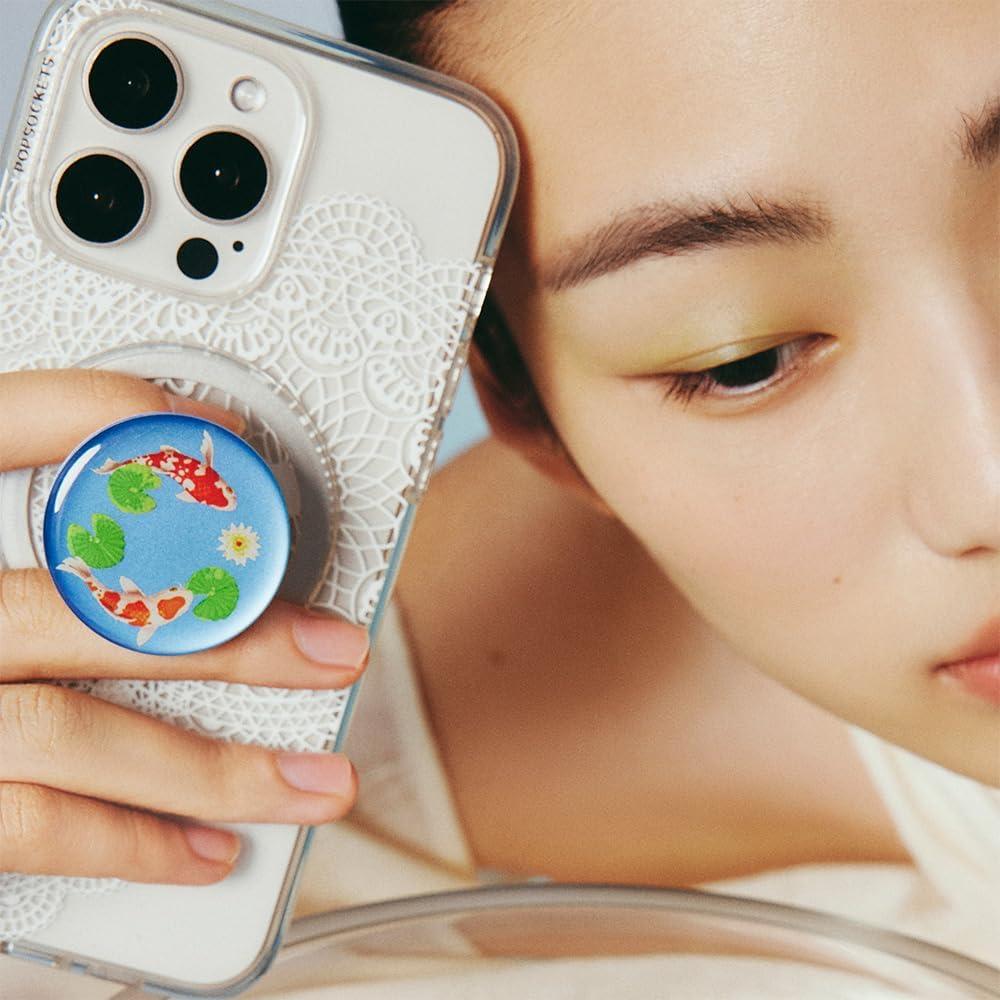 imagePopSockets Phone Grip for MagSafe with Kickstand Magnetic Stand Swappable Top Secure Hold for iPhone MagSafe Cases Phone amp Tablet Grip Koi PondKoi Pond