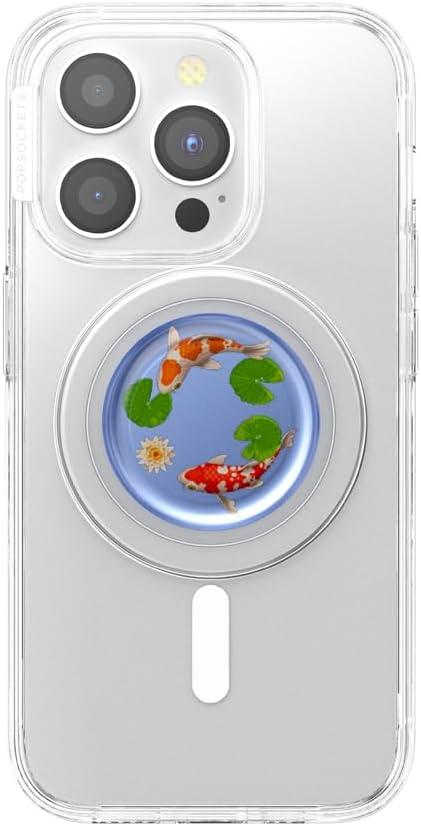imagePopSockets Phone Grip for MagSafe with Kickstand Magnetic Stand Swappable Top Secure Hold for iPhone MagSafe Cases Phone amp Tablet Grip Koi PondKoi Pond