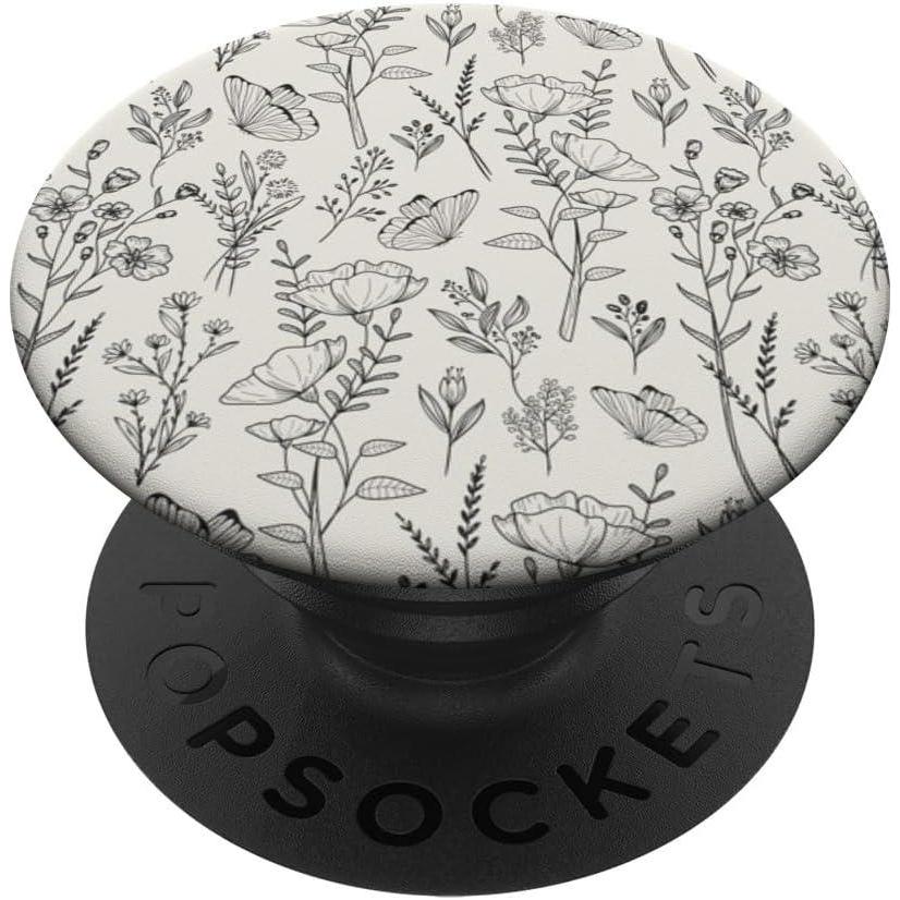 imageBlack amp Cream Butterfly Meadow Botanical Wildflower Pattern PopSockets PopGrip for MagSafeAdhesive PopGrip