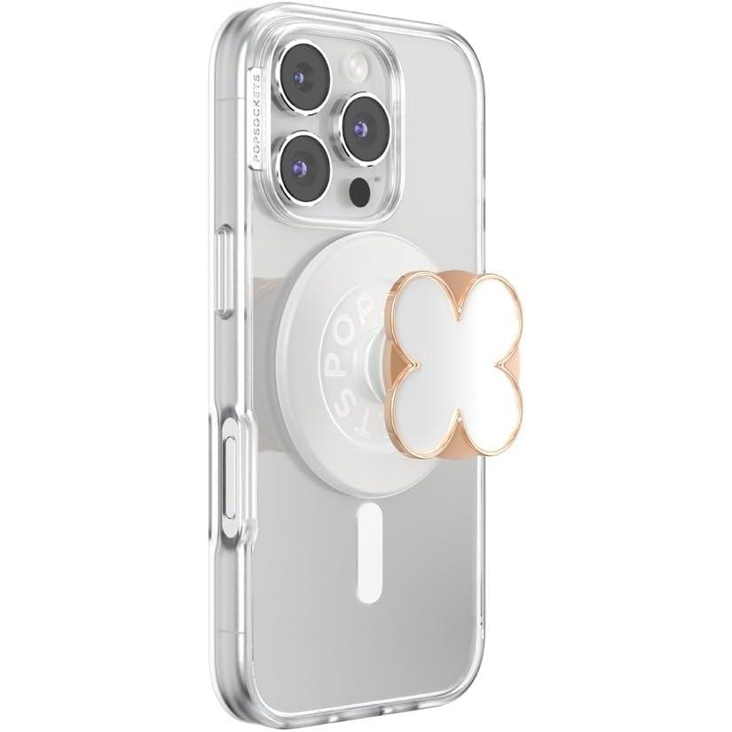 imagePopSockets Phone Grip for MagSafe with Kickstand Magnetic Stand Swappable Top Secure Hold for iPhone MagSafe Cases Phone amp Tablet Grip Enamel Clover Rose Gold