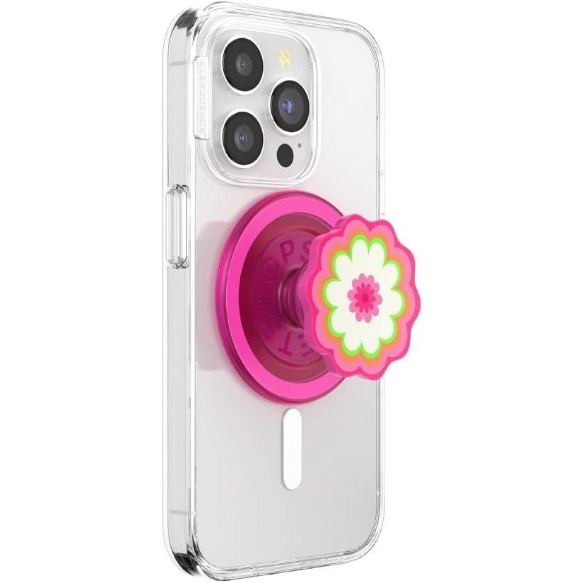 imagePopSockets Phone Grip for MagSafe with Kickstand Magnetic Stand Swappable Top Secure Hold for iPhone MagSafe Cases Phone amp Tablet Grip Cute PopSockets Molded Flower KaleidoscopeKaleidoscope Pink
