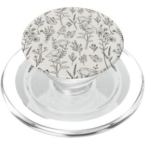 Black & Cream Butterfly Meadow Botanical Wildflower Pattern PopSockets PopGrip for MagSafe(Magnetic PopGrip)