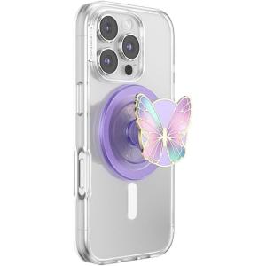 PopSockets Phone Grip for MagSafe with Kickstand, Magnetic Stand, Swappable Top, Secure Hold for iPhone MagSafe Cases, Phone & Tablet Grip – Enamel Butterfly Prism