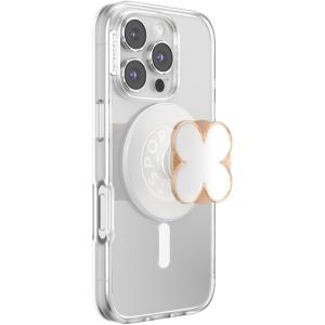 PopSockets Phone Grip for MagSafe with Kickstand, Magnetic Stand, Swappable Top, Secure Hold for iPhone MagSafe Cases, Phone & Tablet Grip – Enamel Clover Rose Gold
