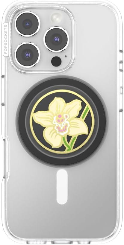imagePopSockets Phone Grip for MagSafe with Kickstand Magnetic Stand Swappable Top Secure Hold for iPhone MagSafe Cases Phone amp Tablet Grip Enamel Butter Orchid
