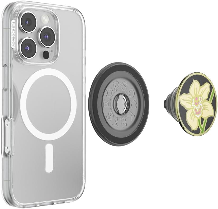 imagePopSockets Phone Grip for MagSafe with Kickstand Magnetic Stand Swappable Top Secure Hold for iPhone MagSafe Cases Phone amp Tablet Grip Enamel Butter Orchid