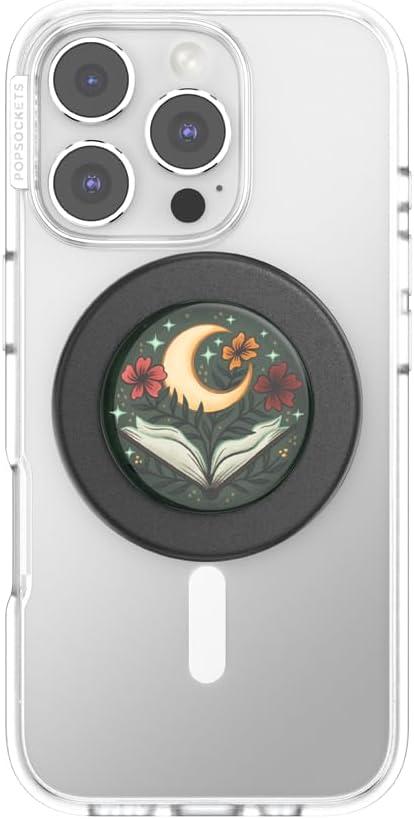 imagePopSockets Phone Grip for MagSafe with Kickstand Magnetic Stand Swappable Top Secure Hold for iPhone MagSafe Cases Phone amp Tablet Grip Enamel Luna MothOne More Chapter