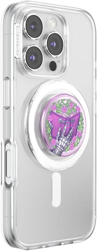 imagePopSockets Phone Grip for MagSafe with Kickstand Magnetic Stand Swappable Top Secure Hold for iPhone MagSafe Cases Phone amp Tablet Grip Enamel Luna MothReading Gauntlet Violet