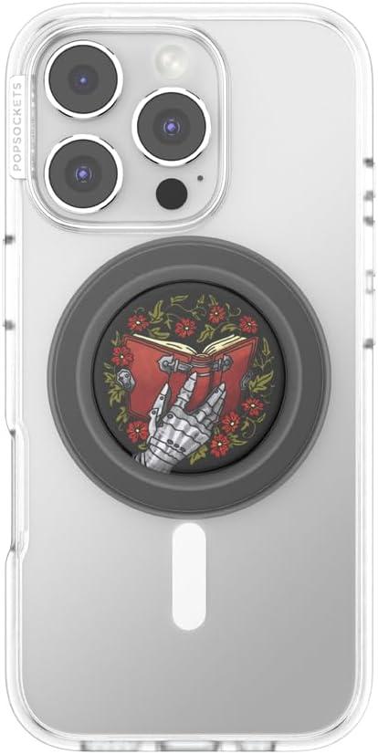 imagePopSockets Phone Grip for MagSafe with Kickstand Magnetic Stand Swappable Top Secure Hold for iPhone MagSafe Cases Phone amp Tablet Grip Enamel Luna MothReading Gauntlet Blk