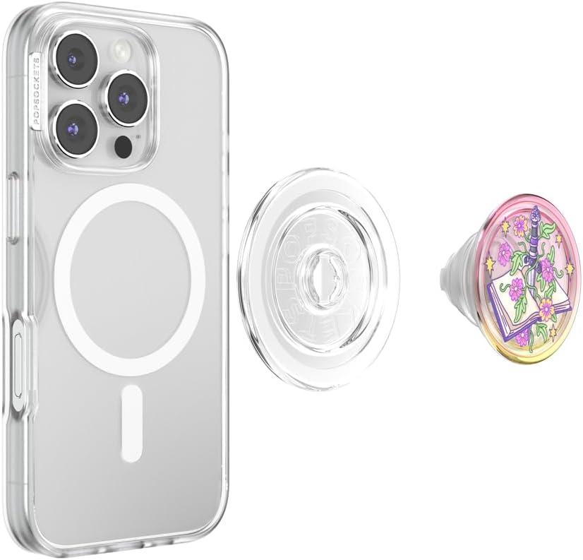 imagePopSockets Phone Grip for MagSafe with Kickstand Magnetic Stand Swappable Top Secure Hold for iPhone MagSafe Cases Phone amp Tablet Grip Enamel Luna MothViolet Blade Book