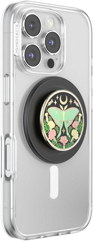 imagePopSockets Phone Grip for MagSafe with Kickstand Magnetic Stand Swappable Top Secure Hold for iPhone MagSafe Cases Phone amp Tablet Grip Enamel Luna MothEnamel Luna Moth