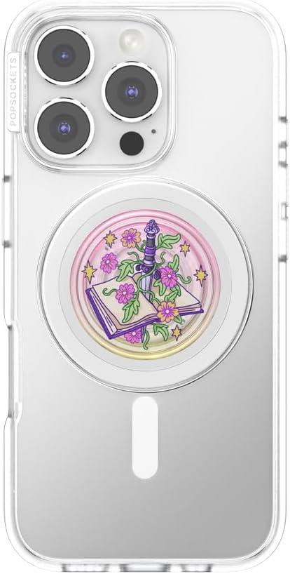 imagePopSockets Phone Grip for MagSafe with Kickstand Magnetic Stand Swappable Top Secure Hold for iPhone MagSafe Cases Phone amp Tablet Grip Enamel Luna MothViolet Blade Book