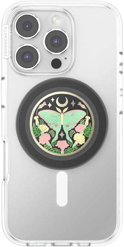 imagePopSockets Phone Grip for MagSafe with Kickstand Magnetic Stand Swappable Top Secure Hold for iPhone MagSafe Cases Phone amp Tablet Grip Enamel Luna MothEnamel Luna Moth