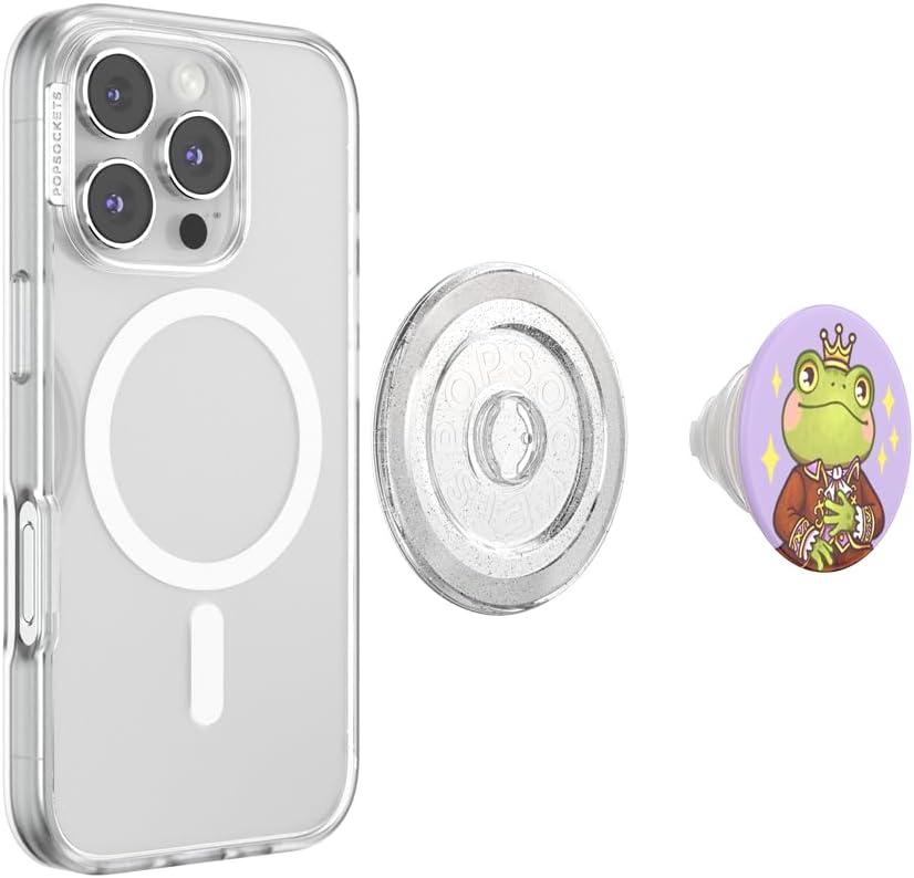 imagePopSockets Phone Grip for MagSafe with Kickstand Magnetic Stand Swappable Top Secure Hold for iPhone MagSafe Cases Phone amp Tablet Grip Enamel Luna MothFrog Prince