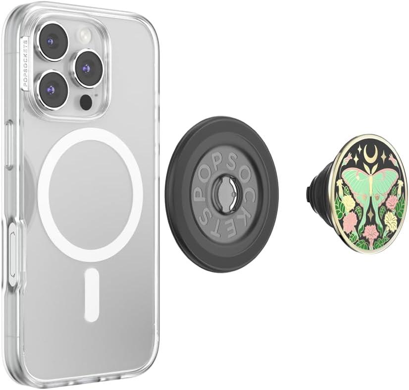 imagePopSockets Phone Grip for MagSafe with Kickstand Magnetic Stand Swappable Top Secure Hold for iPhone MagSafe Cases Phone amp Tablet Grip Enamel Luna MothEnamel Luna Moth