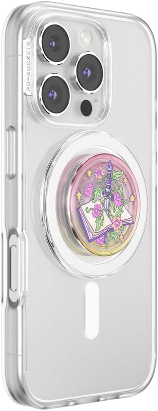 imagePopSockets Phone Grip for MagSafe with Kickstand Magnetic Stand Swappable Top Secure Hold for iPhone MagSafe Cases Phone amp Tablet Grip Enamel Luna MothViolet Blade Book