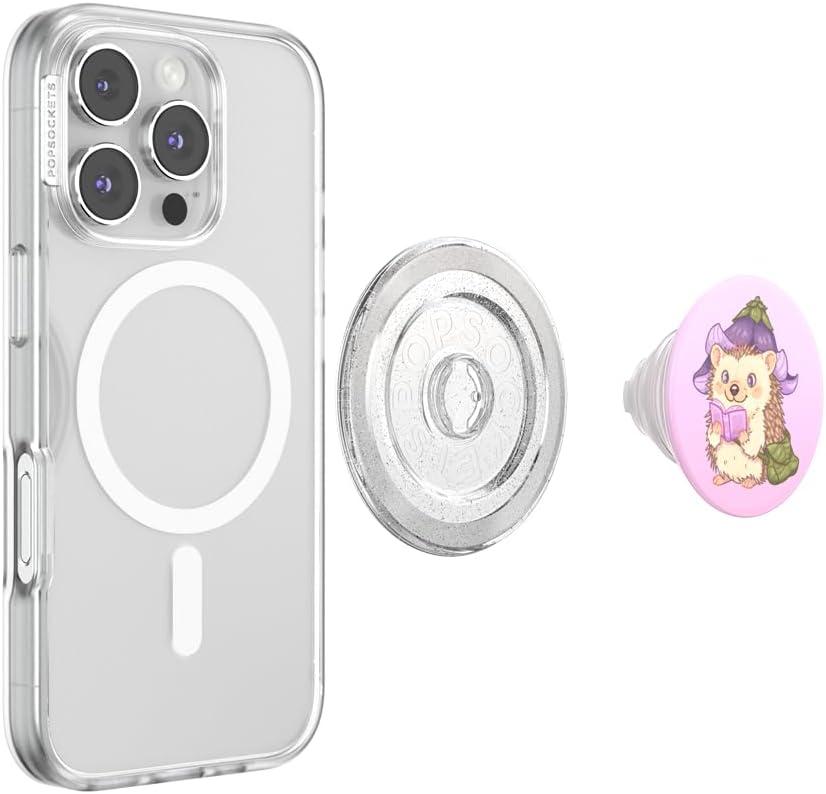 imagePopSockets Phone Grip for MagSafe with Kickstand Magnetic Stand Swappable Top Secure Hold for iPhone MagSafe Cases Phone amp Tablet Grip Enamel Luna MothHedgie P Bloom