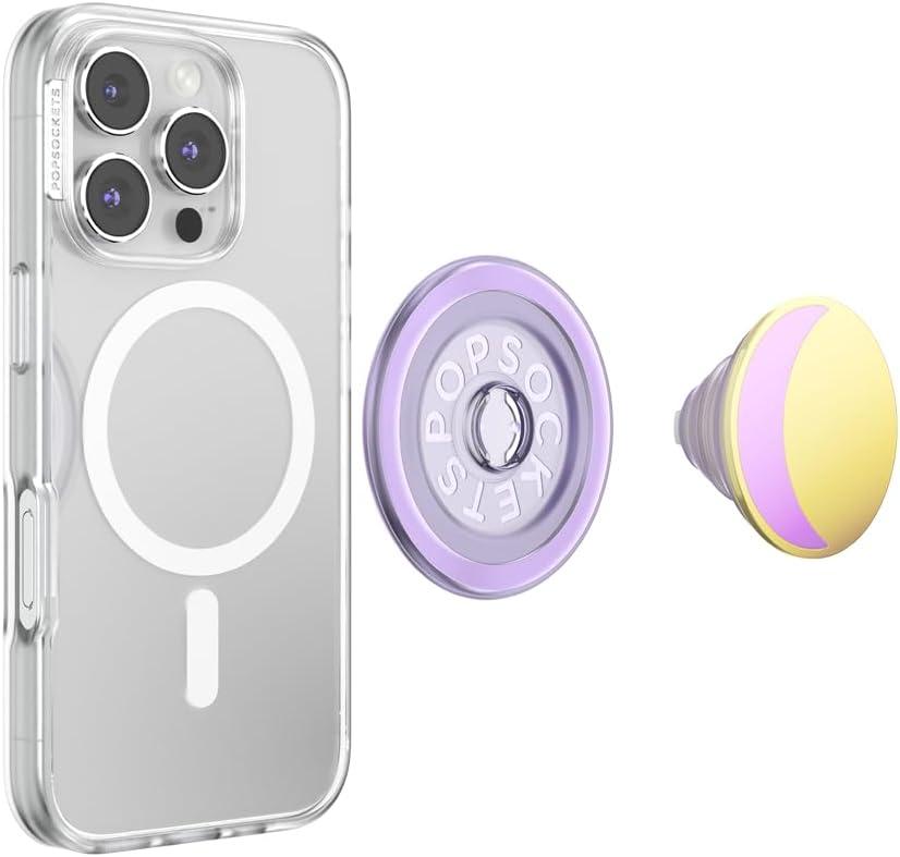imagePopSockets Phone Grip for MagSafe with Kickstand Magnetic Stand Swappable Top Secure Hold for iPhone MagSafe Cases Phone amp Tablet Grip Waxing Moon Lilac