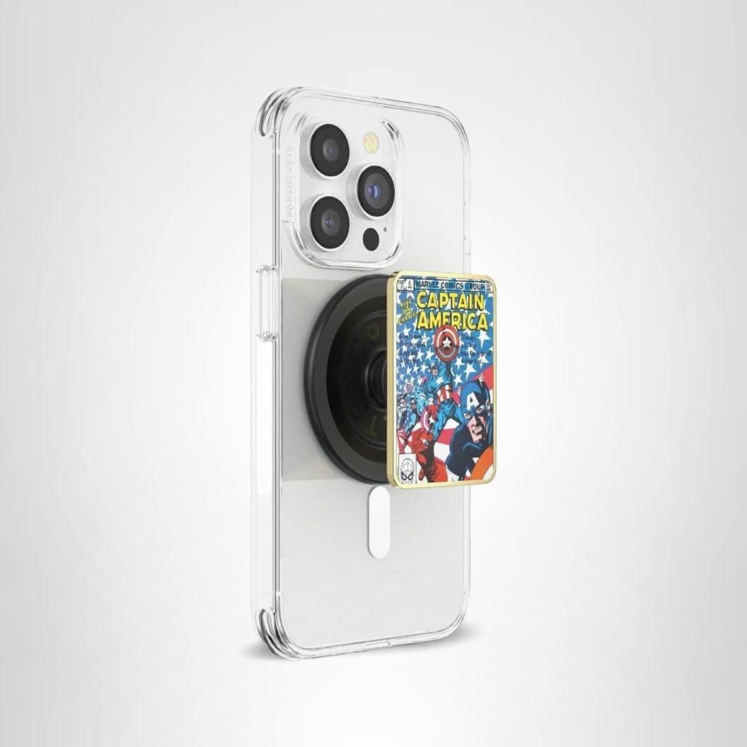 imagePopSockets Phone Grip for MagSafe with Kickstand Magnetic Stand Swappable Top Secure Hold for iPhone MagSafe Cases Phone amp Tablet Grip Marvel Enamel Captain AmericaBlack Translucent