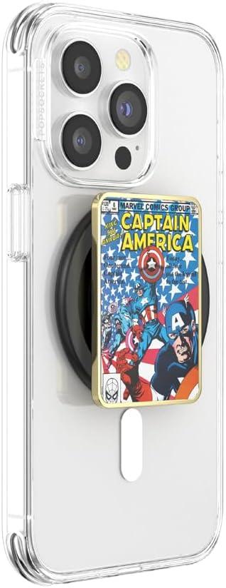 imagePopSockets Phone Grip for MagSafe with Kickstand Magnetic Stand Swappable Top Secure Hold for iPhone MagSafe Cases Phone amp Tablet Grip Marvel Enamel Captain AmericaBlack Translucent