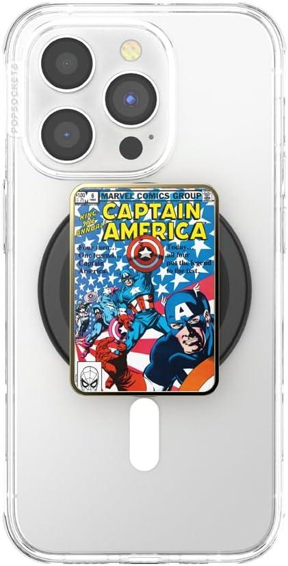 imagePopSockets Phone Grip for MagSafe with Kickstand Magnetic Stand Swappable Top Secure Hold for iPhone MagSafe Cases Phone amp Tablet Grip Marvel Enamel Captain AmericaBlack Translucent
