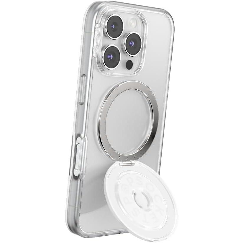 imagePopSockets KickOut Grip for MagSafe Phone Grip with Builtin Phone Stand Adjustable Kickstand for Portrait or Landscape Strong Magnetic Hold Wireless Charging Compatible  Glossy White