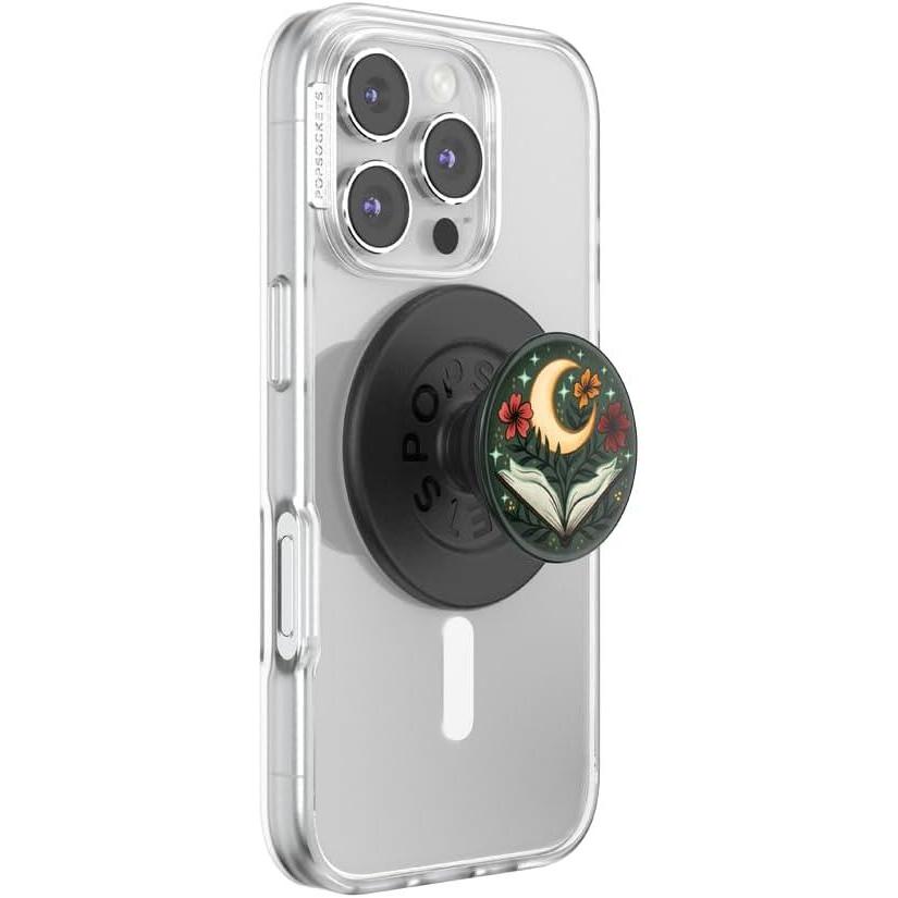 imagePopSockets Phone Grip for MagSafe with Kickstand Magnetic Stand Swappable Top Secure Hold for iPhone MagSafe Cases Phone amp Tablet Grip  Enamel Luna MothOne More Chapter