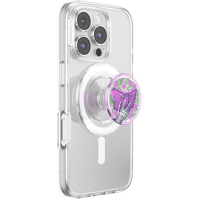 imagePopSockets Phone Grip for MagSafe with Kickstand Magnetic Stand Swappable Top Secure Hold for iPhone MagSafe Cases Phone amp Tablet Grip  Enamel Luna MothReading Gauntlet Violet