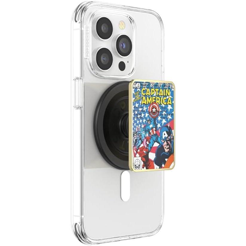 imagePopSockets Phone Grip for MagSafe with Kickstand Magnetic Stand Swappable Top Secure Hold for iPhone MagSafe Cases Phone amp Tablet Grip Marvel  Enamel Captain AmericaBlack Translucent