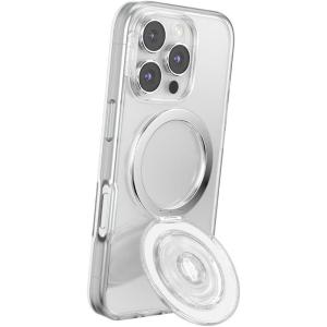 PopSockets Kick-Out Grip for MagSafe, Phone Grip with Built-in Phone Stand, Adjustable Kickstand for Portrait or Landscape, Strong Magnetic Hold, Wireless Charging Compatible – Clear Glitter