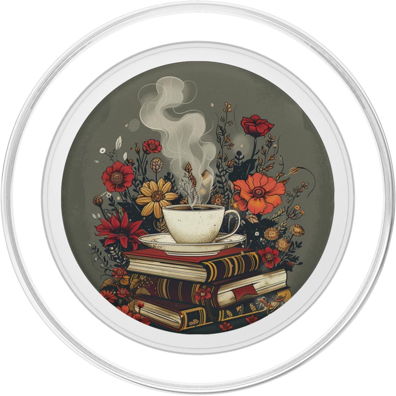 imageBooks and Coffee Lover Flower Reading Book PopSockets Adhesive PopGripMagnetic PopGrip