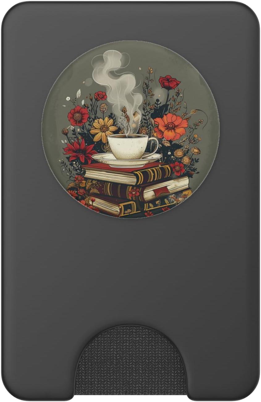 imageBooks and Coffee Lover Flower Reading Book PopSockets Adhesive PopGripMagnetic PopWallet
