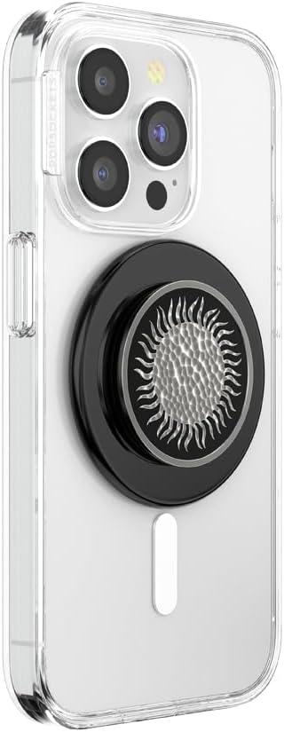 imagePopSockets Phone Grip for MagSafe with Kickstand Magnetic Stand Swappable Top Secure Hold for iPhone MagSafe Cases Phone amp Tablet Grip Curvers StateHammered Sun Black