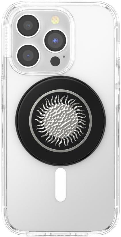 imagePopSockets Phone Grip for MagSafe with Kickstand Magnetic Stand Swappable Top Secure Hold for iPhone MagSafe Cases Phone amp Tablet Grip Curvers StateHammered Sun Black