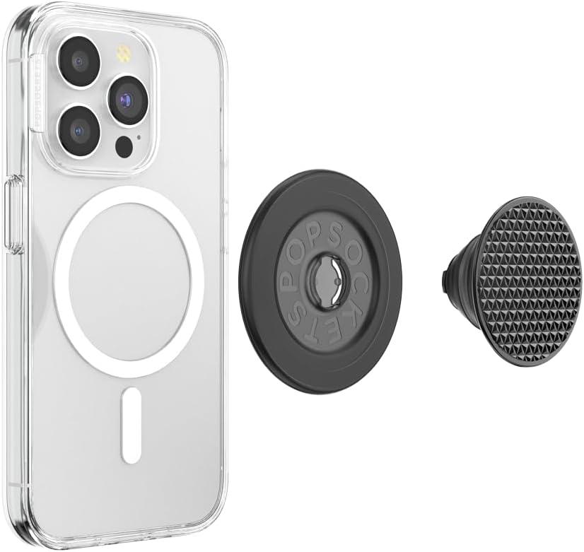 imagePopSockets Phone Grip for MagSafe with Kickstand Magnetic Stand Swappable Top Secure Hold for iPhone MagSafe Cases Phone amp Tablet Grip Curvers StateBlack Knurl