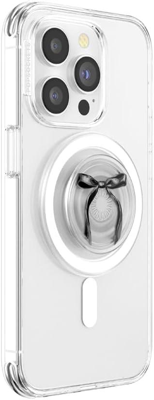 imagePopSockets Phone Grip for MagSafe with Kickstand Magnetic Stand Swappable Top Secure Hold for iPhone MagSafe Cases Phone amp Tablet Grip Enamel Heart of GoldBlack Bow