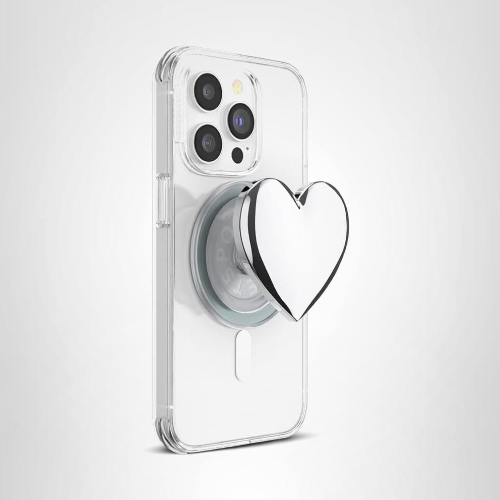 imagePopSockets Phone Grip for MagSafe with Kickstand Magnetic Stand Swappable Top Secure Hold for iPhone MagSafe Cases Phone amp Tablet Grip Enamel Heart of GoldHeart of Silver