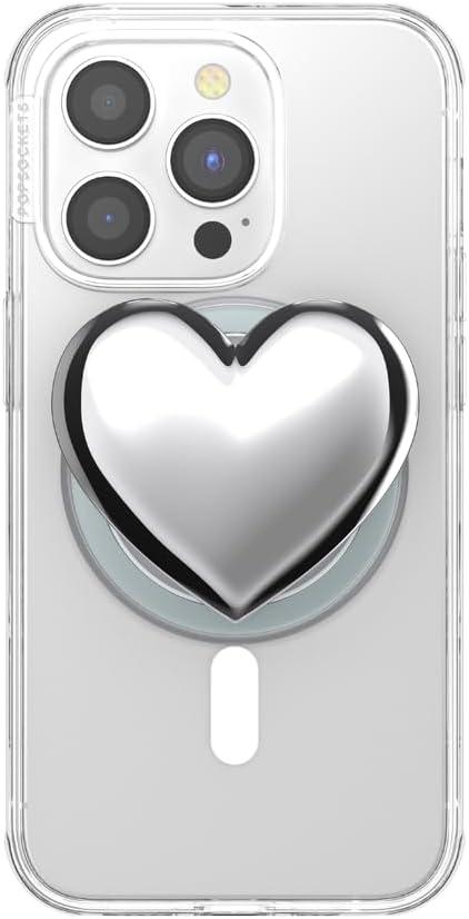 imagePopSockets Phone Grip for MagSafe with Kickstand Magnetic Stand Swappable Top Secure Hold for iPhone MagSafe Cases Phone amp Tablet Grip Enamel Heart of GoldHeart of Silver