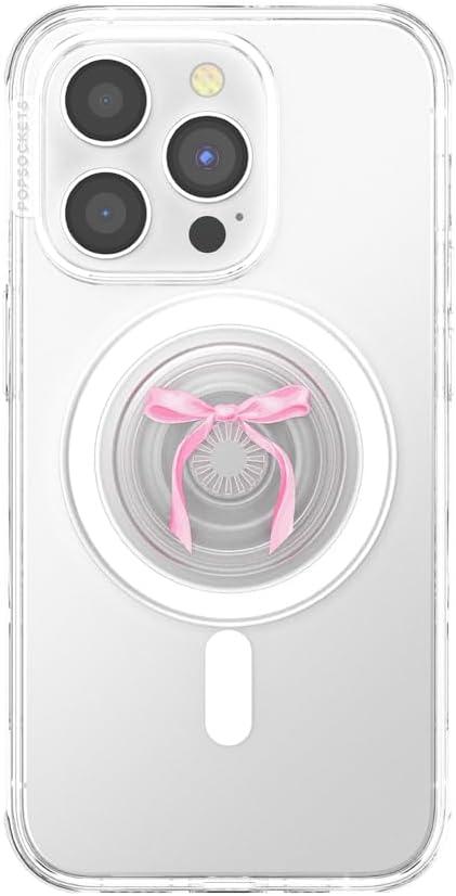 imagePopSockets Phone Grip for MagSafe with Kickstand Magnetic Stand Swappable Top Secure Hold for iPhone MagSafe Cases Phone amp Tablet Grip Enamel Heart of GoldPink Bow