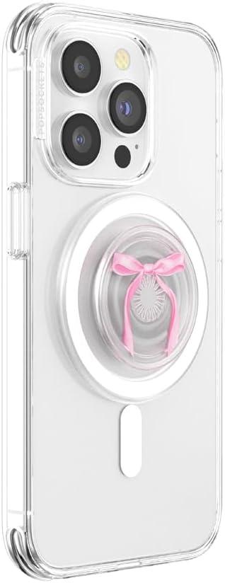 imagePopSockets Phone Grip for MagSafe with Kickstand Magnetic Stand Swappable Top Secure Hold for iPhone MagSafe Cases Phone amp Tablet Grip Enamel Heart of GoldPink Bow