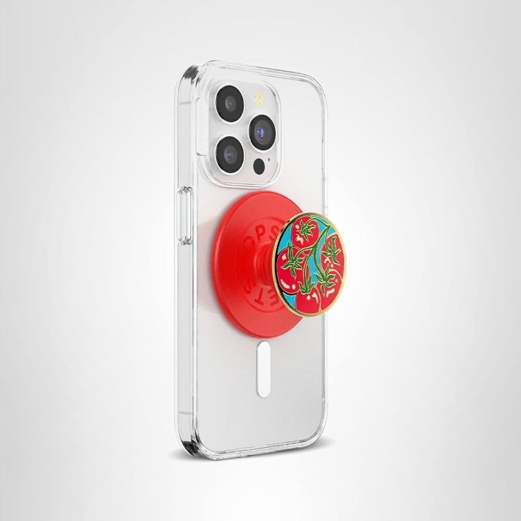 imagePopSockets Phone Grip for MagSafe with Kickstand Magnetic Stand Swappable Top Secure Hold for iPhone MagSafe Cases Phone amp Tablet Grip PomodoroEnamel Tomato