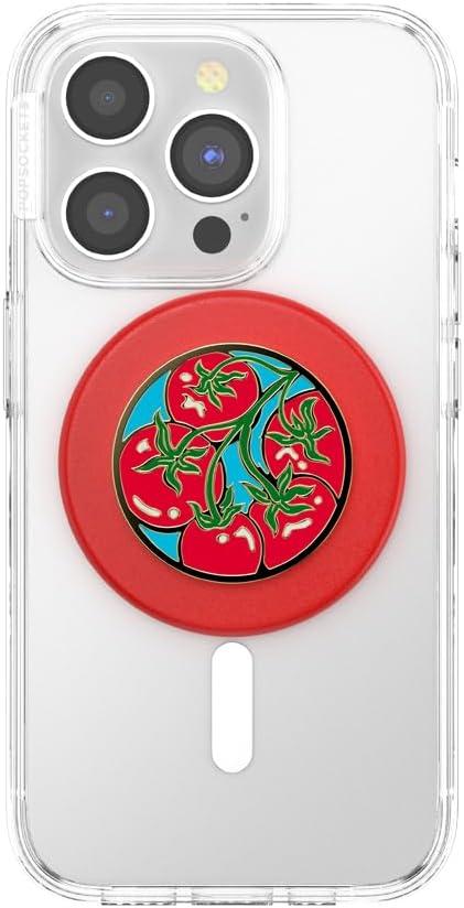 imagePopSockets Phone Grip for MagSafe with Kickstand Magnetic Stand Swappable Top Secure Hold for iPhone MagSafe Cases Phone amp Tablet Grip PomodoroEnamel Tomato