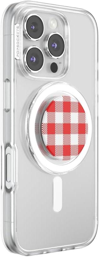 imagePopSockets Phone Grip for MagSafe with Kickstand Magnetic Stand Swappable Top Secure Hold for iPhone MagSafe Cases Phone amp Tablet Grip PomodoroRosso Gingham