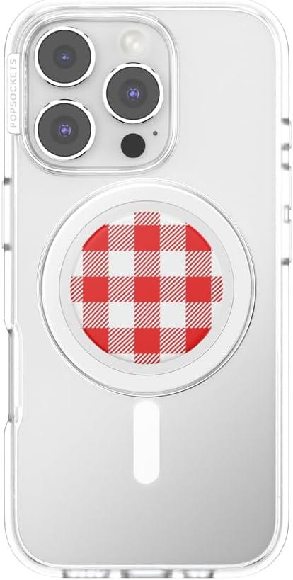 imagePopSockets Phone Grip for MagSafe with Kickstand Magnetic Stand Swappable Top Secure Hold for iPhone MagSafe Cases Phone amp Tablet Grip PomodoroRosso Gingham